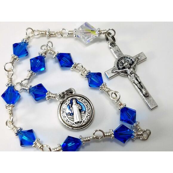 St. Benedict Blue Handmade One Decade Rosary - Picture 3 of 10